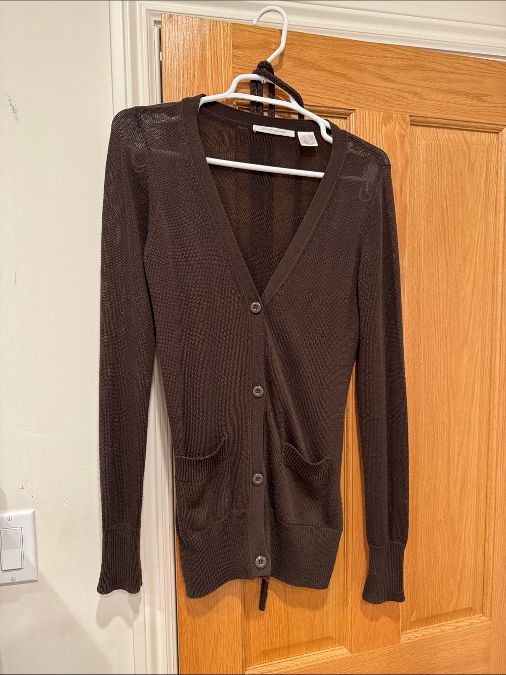 Women's Brown V-Neck Button Cardigan Sweater with long belt